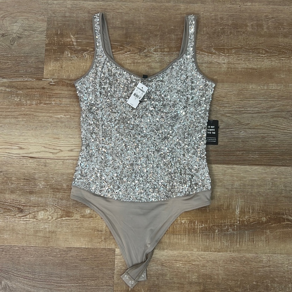 Sequins, champagne color bodysuit size medium
